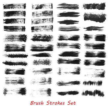 Grungy brush strokes set over white background. Hand drawn grunge. Elements for your work and design. Eps10