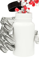 3d illustration of a bottle of medicine in hand robot