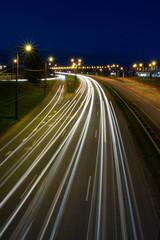 Light trails from cars in Riga city. Long exposure photograph at night