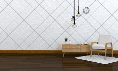 3D rendering of interior modern living room includes chair, table, lamp