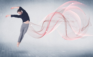 Plakat Dancing ballet performance artist with abstract swirl