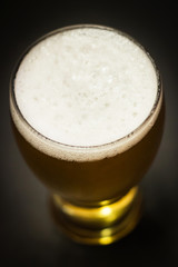 Beer in a tall glass isolated on black background 