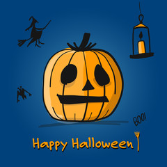 Happy halloween card, pumpkin sketch for your design