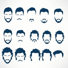 Hipster Vector Set, hair and beards,vector illustration set.