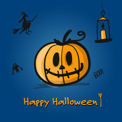 Happy halloween card, pumpkin sketch for your design