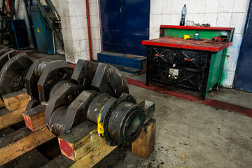 details of the disassembled locomotive engine