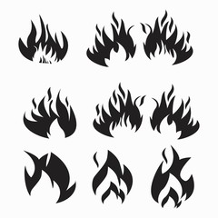 Fire flames, set icons