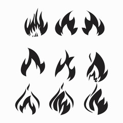 Fire flames, set icons