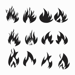 Fire flames, set icons