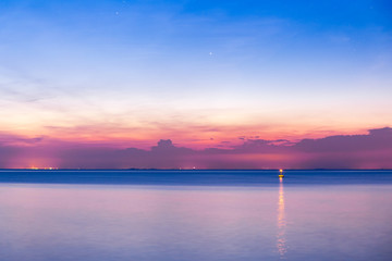 Obraz premium Colorful sunset in the Adriatic sea captured from Piran blue pink orange reflection sundown Europe tourism 