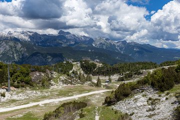 Fototapeta na wymiar Mountain hiking trails in Slovenia Vogel ski resort above the Bohinjsko Jezero lake