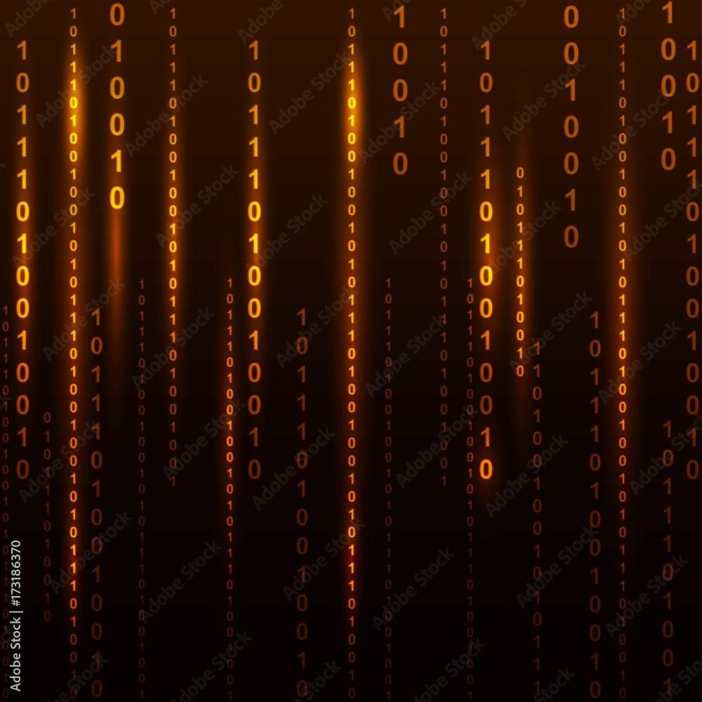 Aufkleber abstract binary code on orange background of matrix style