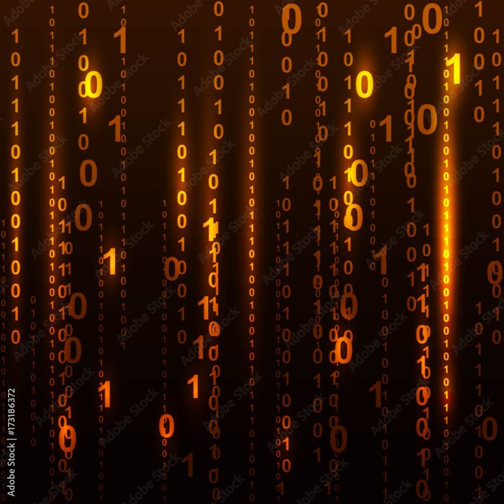 Poster abstract binary code on orange background of matrix style