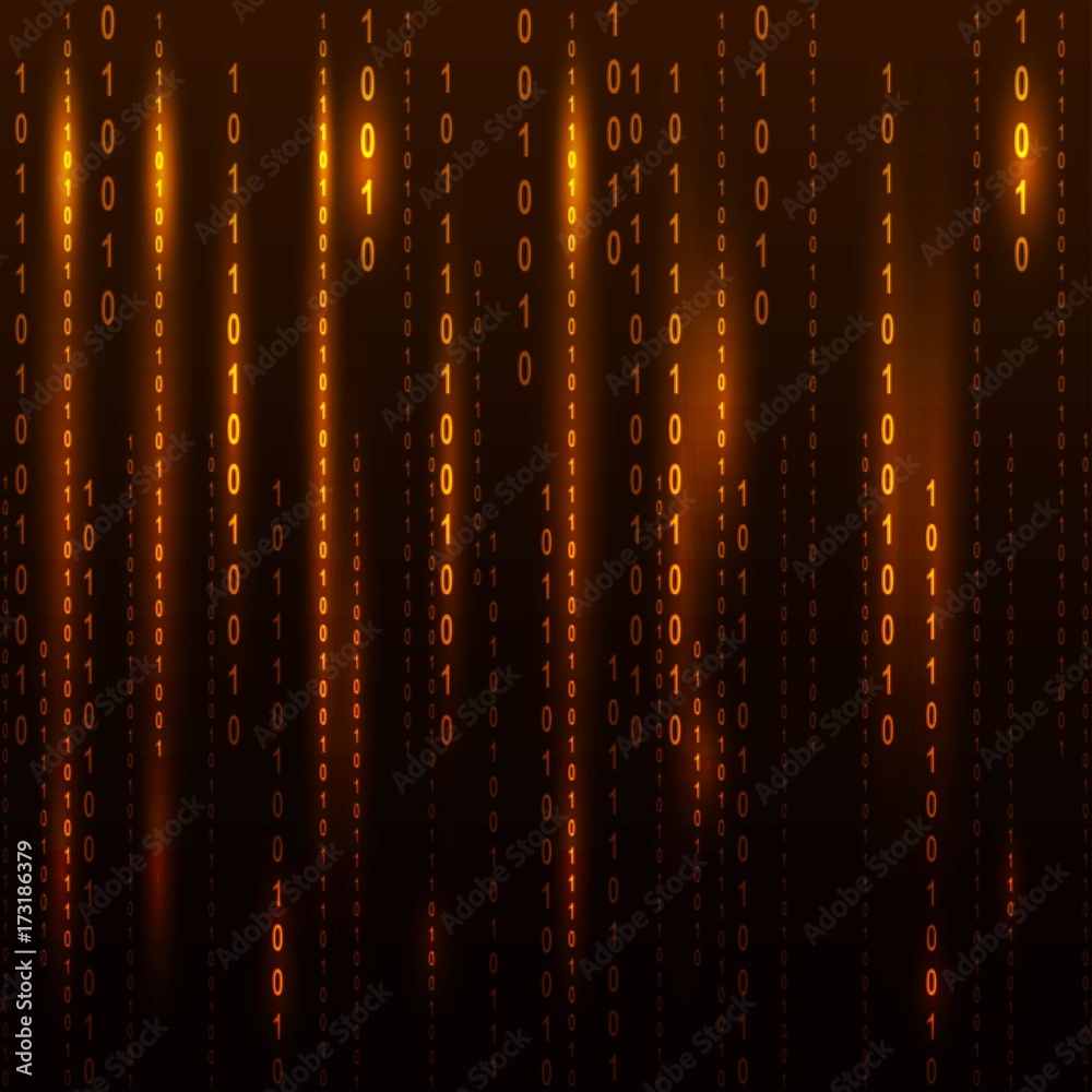Poster abstract binary code on orange background of matrix style