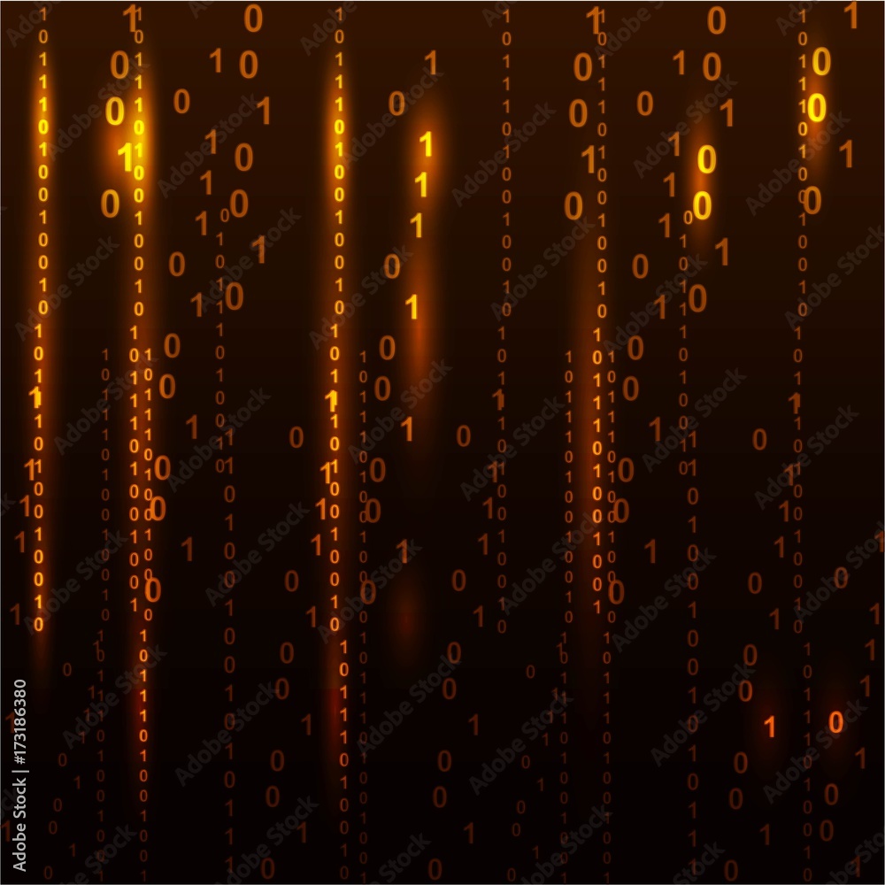 Poster abstract binary code on orange background of matrix style