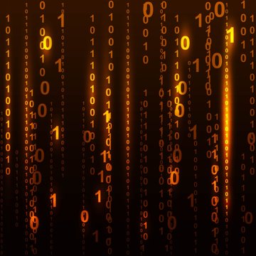 Abstract binary code on orange background of Matrix style