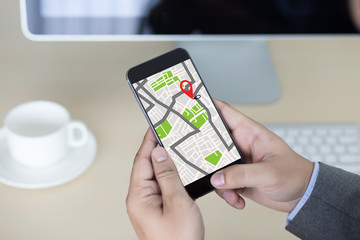 GPS Map to Route Destination network connection Location Street Map with GPS Icons  Navigation