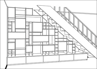 3D vector isolated on white background. Modern bookshelf furniture design in the light interior. Home library. Home Interior Design Software Programs.
