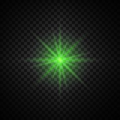 Vector green glowing lights on transparent background. Special effect light rays. Spark, star burst, flash. Spotlight flare. Illumination. - 173188183