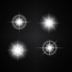 Vector Set of Different White Lights. Different Stars Collection. Star Lights