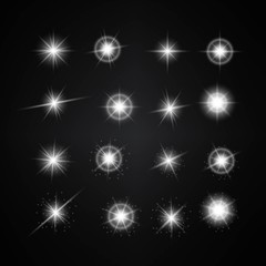 Vector Set of Different White Lights. Different Stars Collection. Star Lights