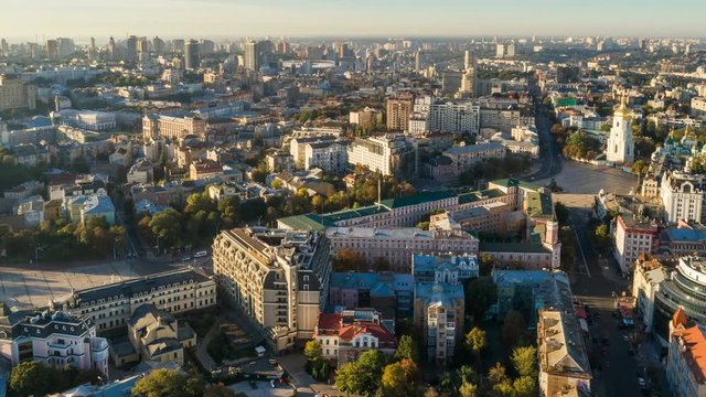 Flying over Kiev (Kyiv) city center, Ukraine. High quality hyperlapse, 4K