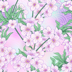 Seamless pattern with Japanese blossom sakura. Vector stock illu
