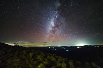Milky way galaxy with knob stone ground is name Lan Hin Pum viewpoint at Phu Hin Rong Kla National Park in Phitsanulok, Thailand