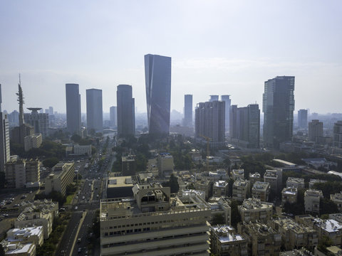 Tel Aviv skyline - Aerial photo of Tel Aviv's center. Habima, Rothschild blvd area 