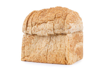 whole grain bread on white background