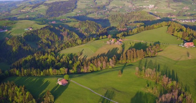 Aerial view of agriculture in the pre-Alps of Lucerne, Switzerland