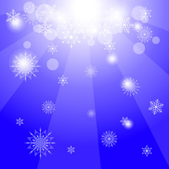 Fototapeta na wymiar White snowflakes on blue background