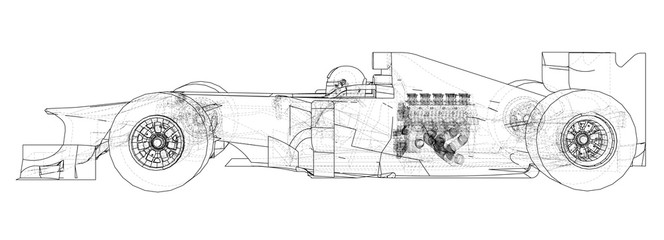 Racing car. Wire-frame. EPS10 format. Vector rendering of 3d