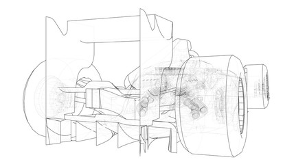 Formula 1 car. Abstract drawing. Tracing illustration of 3d