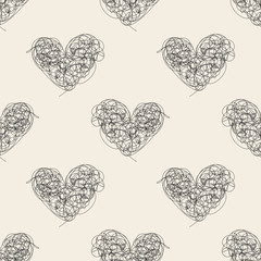 seamless monochrome  abstract hand drawn heart pattern background
