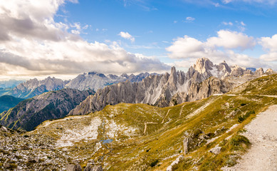 View at the mountains of Dolomites from South side Tre Cime di Lavaredo - Italy