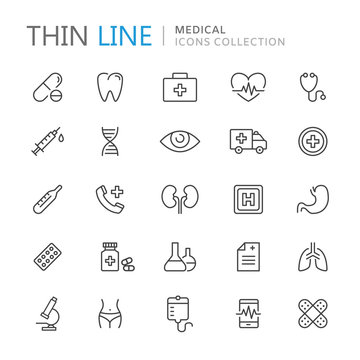 Collection of medical thin line icons
