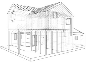 House drawing in vector. The contours of the house. Vector created of 3d.