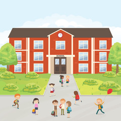 Obraz na płótnie Canvas Group of elementary school kids in the school yard