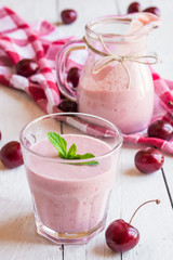 Milkshake with fresh cherries