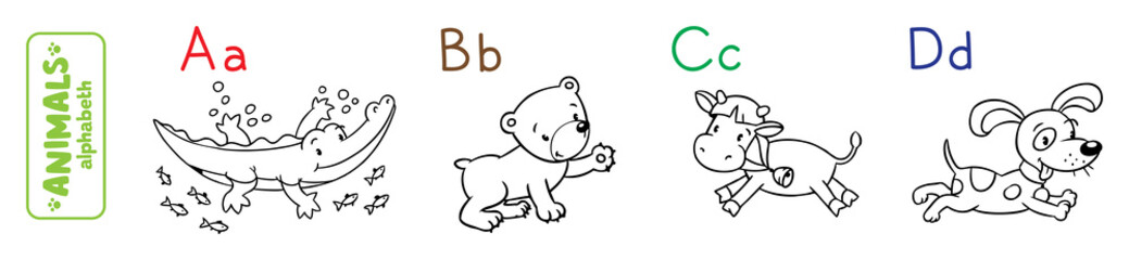 Animals alphabet or ABC. Coloring book