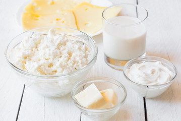 Diary products in glass bowls
