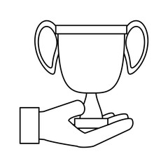 hand holdins a trophy cup icon over white background vector illustration