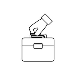 hand with briefcase icon over white background vector illustration