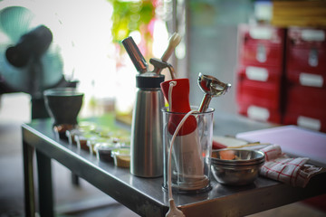 Cookware set scattered on the table