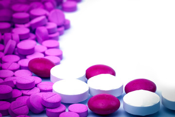 Tablets pills on white background with copy space
