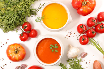 bowl of vegetable soup and ingredient