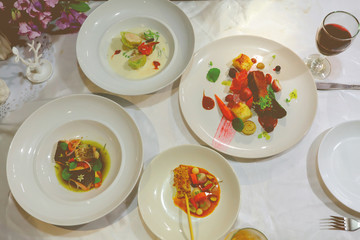 Assorted modern thai food set, top view 