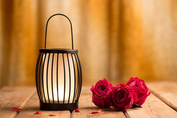 black lantern with a candle