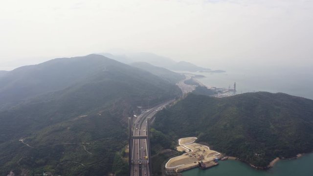 Hong Kong Aerial v218 Flying over Kap Shui Mun Bridge towards Lantau Island